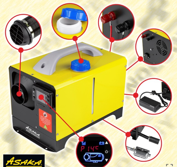 Автономний дизельний обігрівач (WEBASTO) Asaka ASOH8KW потужність 8 кВт, 12 В / 230 В, таймер, пульт ДК 3135 фото