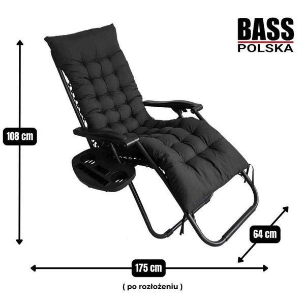 Шезлонг Bass Polska BH 31012 розкладний металевий чорний BH 31012-2 фото