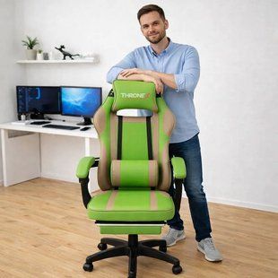 Геймерське крісло ThroneX 004 130 кг екошкіра салатово-бежеве 17154 фото