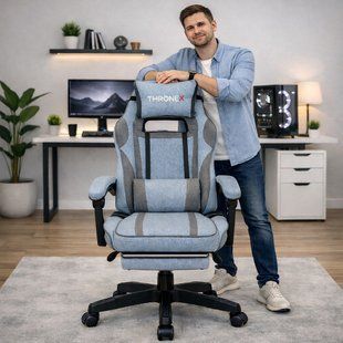 Геймерське крісло ThroneX linen 007 до 130 кг блакитно-сіре 17157 фото