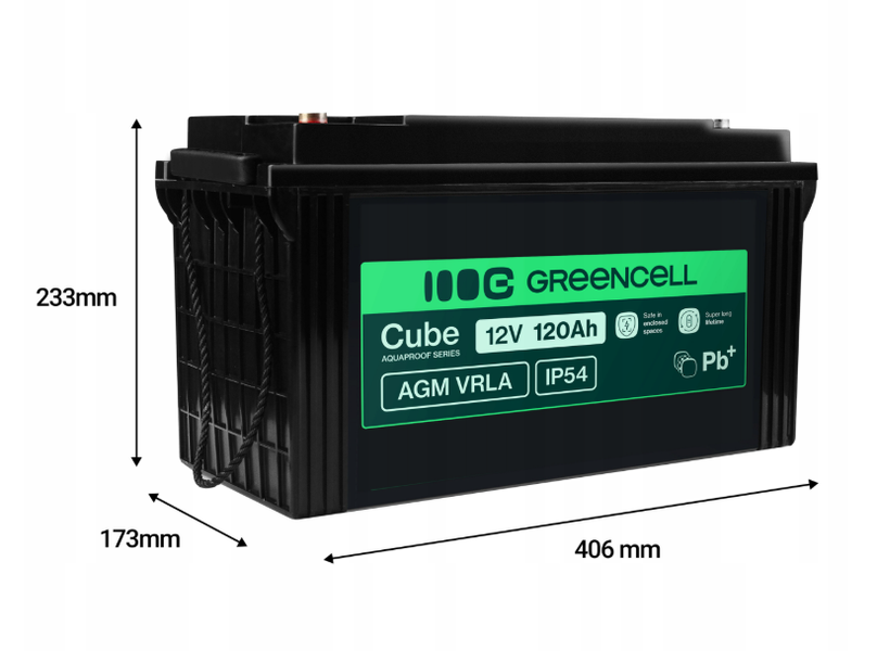 Акумулятор Green Cell AGM VRLA 12 V 120 Ah IP54 для фотоелектричних систем, яхт, човнів, сонячних панелей AGM12V120AH-J фото
