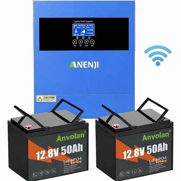 4,2 кВт LiFePO4 Комплект резервного питания инвертор Anenji WiFi+2 аккумулятора Anvolan 12V 50Ah для квартиры, дома 18004-01 фото