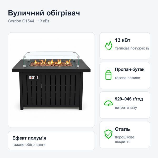 Газовий вуличний обігрівач Gordon 13 кВт чорний G1544 фото