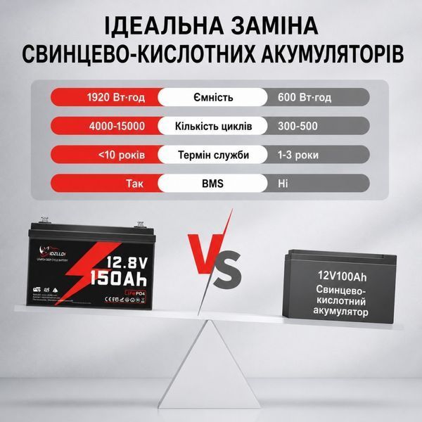 Акумулятор Idzlldi LiFePO4 12.8 В 150 Ah BMS 1920 Wh 18218-01 фото