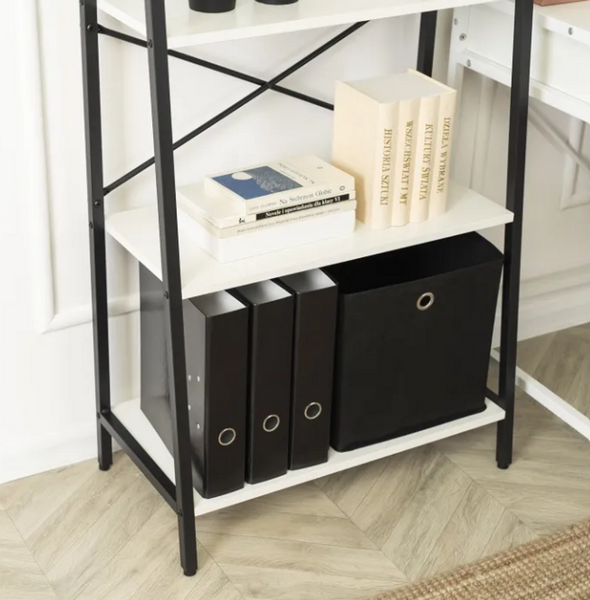 Стелаж MEbel ELite GIA 131&times;64&times;34 см 4 полиці білий, чорний ME.GIA/B/CZ/REG фото