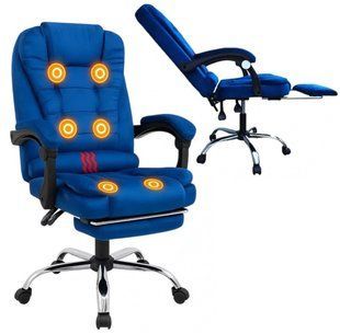 Офісне велюрове крісло з масажною подушкою та підніжкою BOSS KO22VEL PREMIUM Синє комп'ютерне крісло 16920 фото