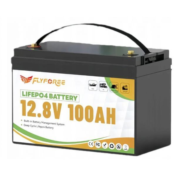 LiFePO4 100Ah 12V 1280Wh Акумулятор FLYFOREE з Bluetooth та BMS для систем резервного та автономного живлення будинку 17113 фото