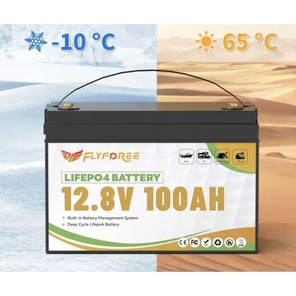 LiFePO4 100Ah 12V 1280Wh Акумулятор FLYFOREE з Bluetooth та BMS для систем резервного та автономного живлення будинку 17113 фото