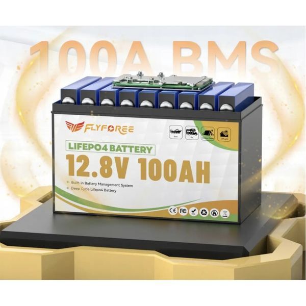 LiFePO4 100Ah 12V 1280Wh Акумулятор FLYFOREE з Bluetooth та BMS для систем резервного та автономного живлення будинку 17113 фото