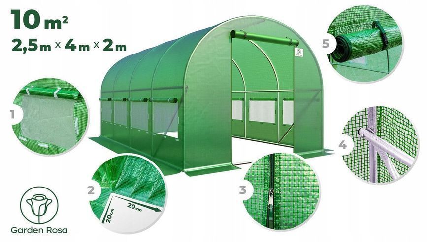 Садова теплиця 10 м&sup2; 4&times;2,5&times;2 м зелена оцинкований каркас P0025 фото