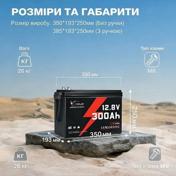 LiFePO4 12V 300Ah Акумулятор Idzlldi BMS, для для резервного живлення будинку, квартири 17124 фото
