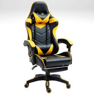 Геймерское игровое компьютерное кресло 4Points GT с подставкой для ног с подушками раскладное желтое 40044 фото