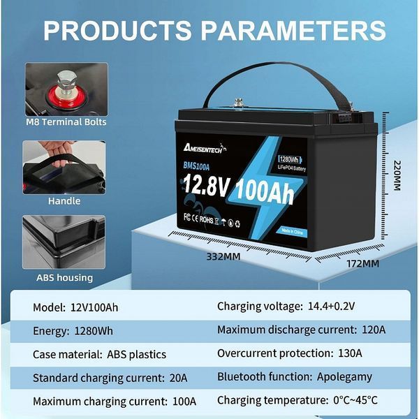 Акумулятор LiFePO4 Ameisentech A121 12V 100Ah 1280Wh 18195-01 фото