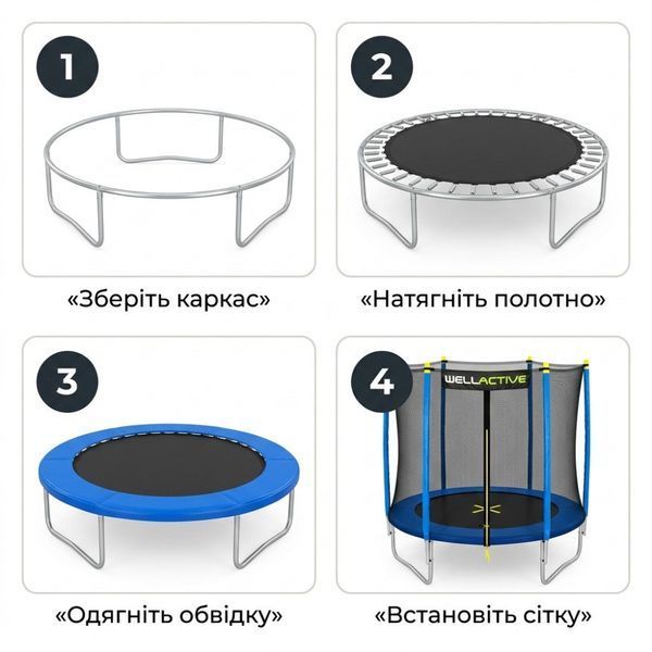 Батут WellActive 183 см до 100 кг з зовнішньою сіткою стрибковий Синій 18312-01 фото