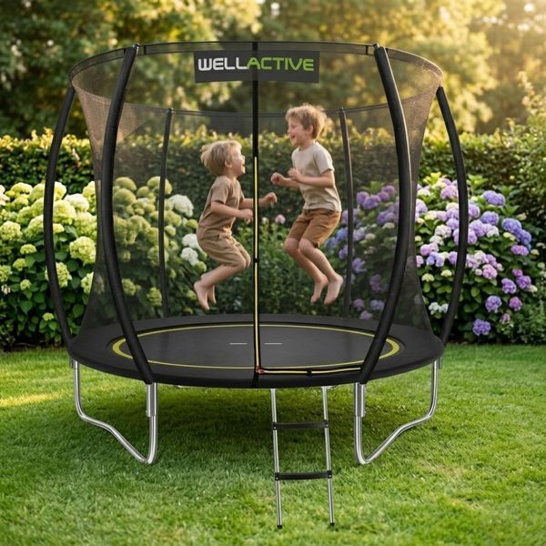 Батут WellActive 252 см до 120 кг з внутрішньою сіткою та драбинкою стрибковий Чорний 18310-01 фото