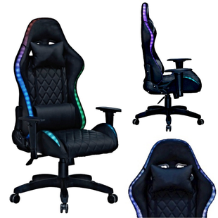 Игровое компьютерное кресло с RGB-подсветкой, 2 эргономичными подушками и регулировкой угла наклона спинки, Черный G400 фото
