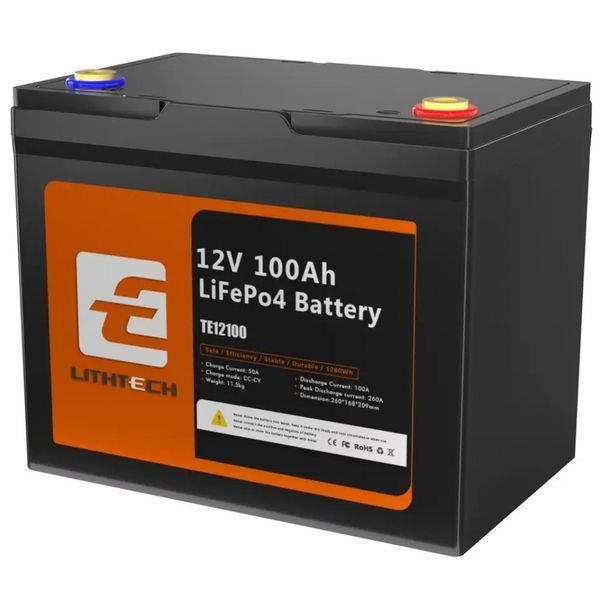 Акумулятор LIthtech TE12100 12.8V 100Ah 1280Wh 17262 фото