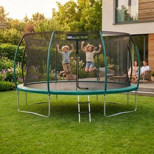 Батут WellActive 374 см до 150 кг з внутрішньою сіткою та драбинкою стрибковий Бірюзовий 18311-01 фото