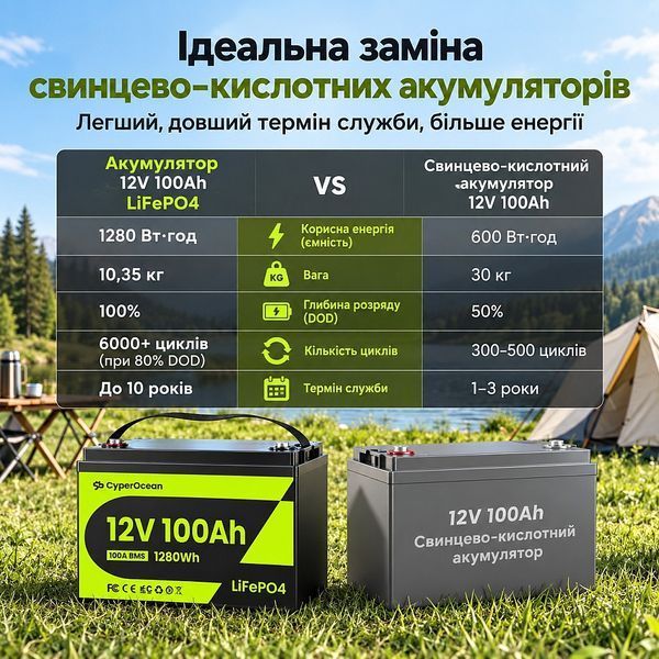 Акумулятор CyperOcean LiFePO4 12V, 100Ah 1280 Вт&middot;год 17321 фото
