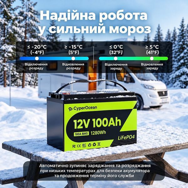 Акумулятор CyperOcean LiFePO4 12V, 100Ah 1280 Вт&middot;год 17321 фото