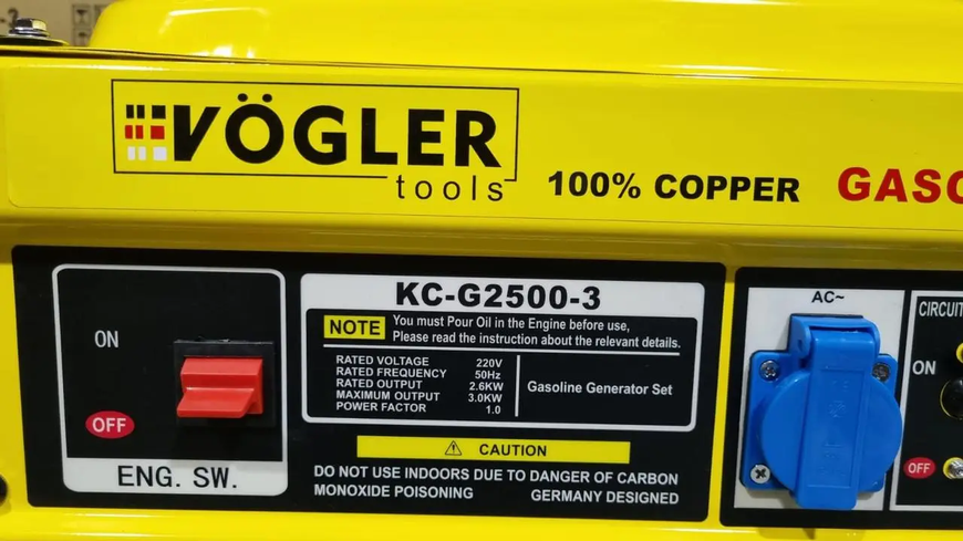 Бензиновий генератор 3 кВт Vogler KC-G2500-3 з мідною обмоткою та системою AVR KC-G2500 фото