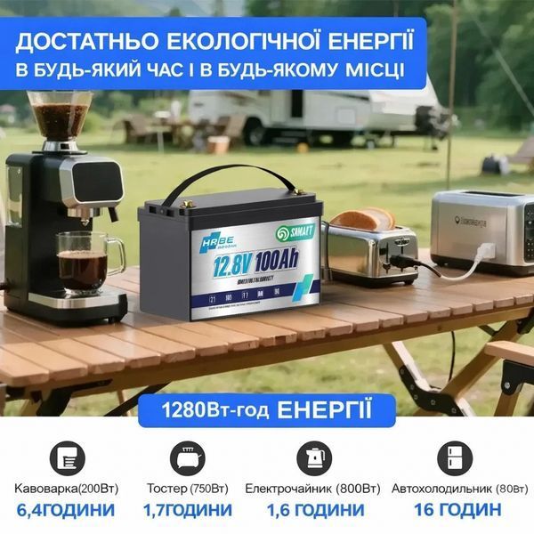 LiFePO4 12V/100Ah Акумулятор HRBEnergy з Bluetooth для систем резервного живлення 17112 фото
