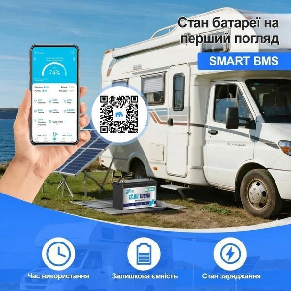 LiFePO4 12V/100Ah Акумулятор HRBEnergy з Bluetooth для систем резервного живлення 17112 фото