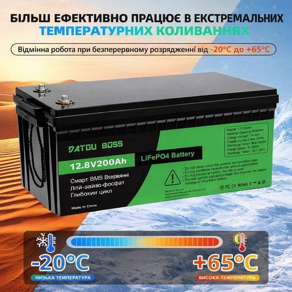 LiFePO4 12V 200Ah акумулятор Datouboss літій-залізо-фосфатний для систем безперебійного живлення будинку 17109 фото