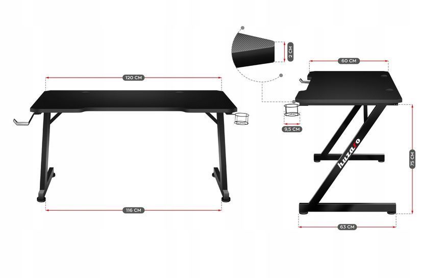 Комп'ютерний стіл HUzaro HEro 2.5 BLack 120&times;60 карбон HERO 2.5 BLACK фото